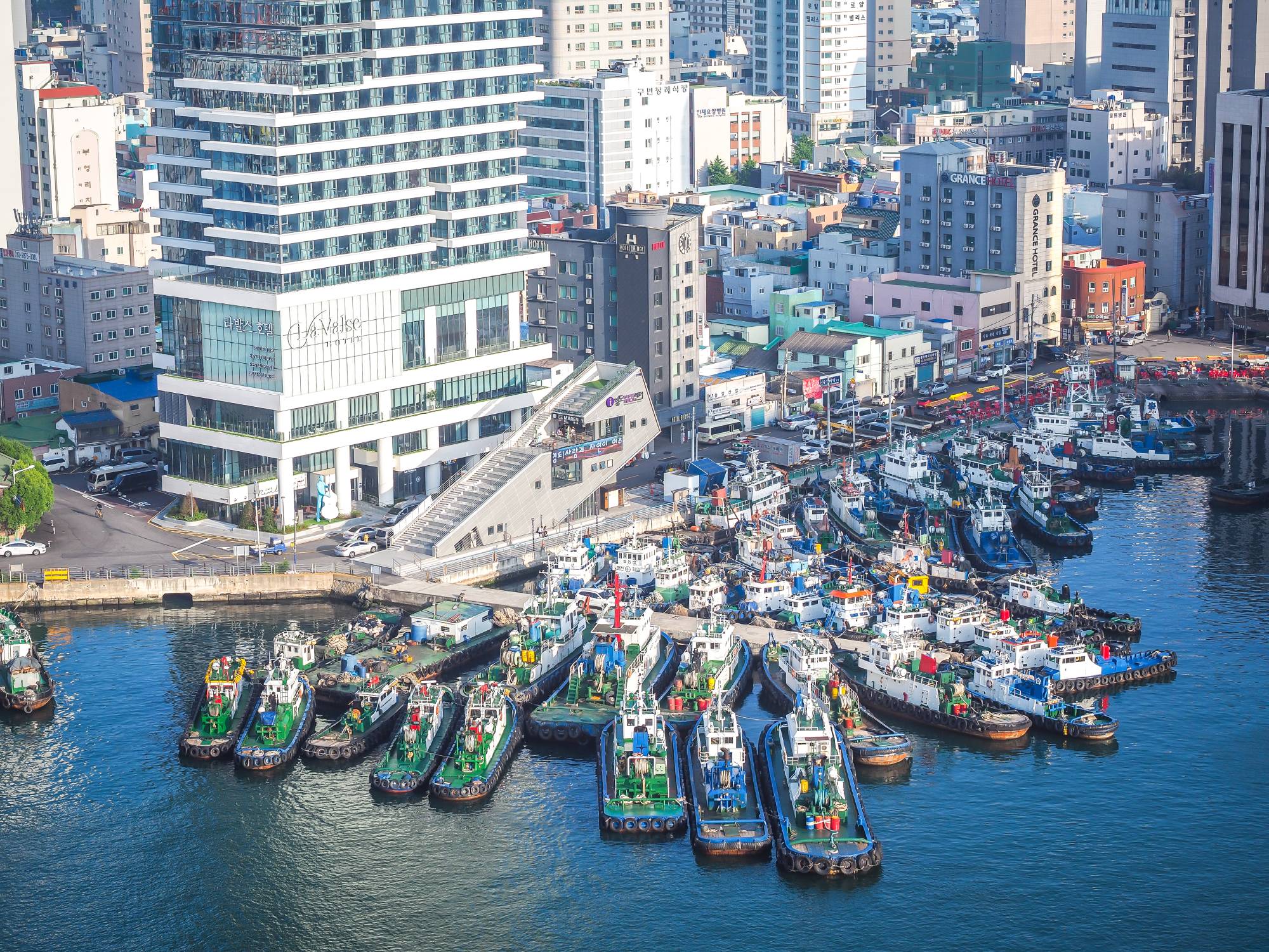 The hotel could not be any closer to the harbor. Busan port, Busan harbor