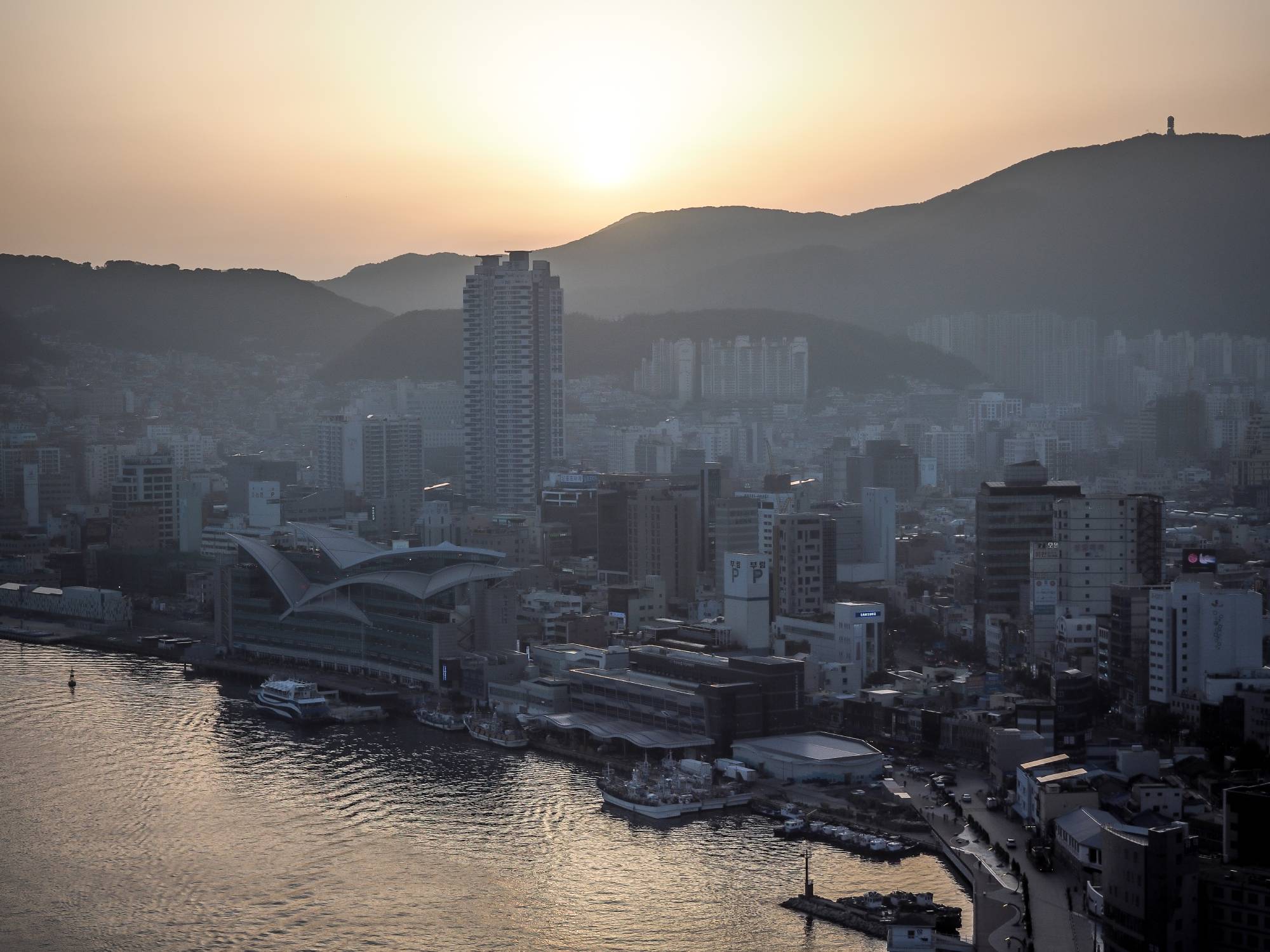 Sunset over Busan, viewed from the La Valse bar patio