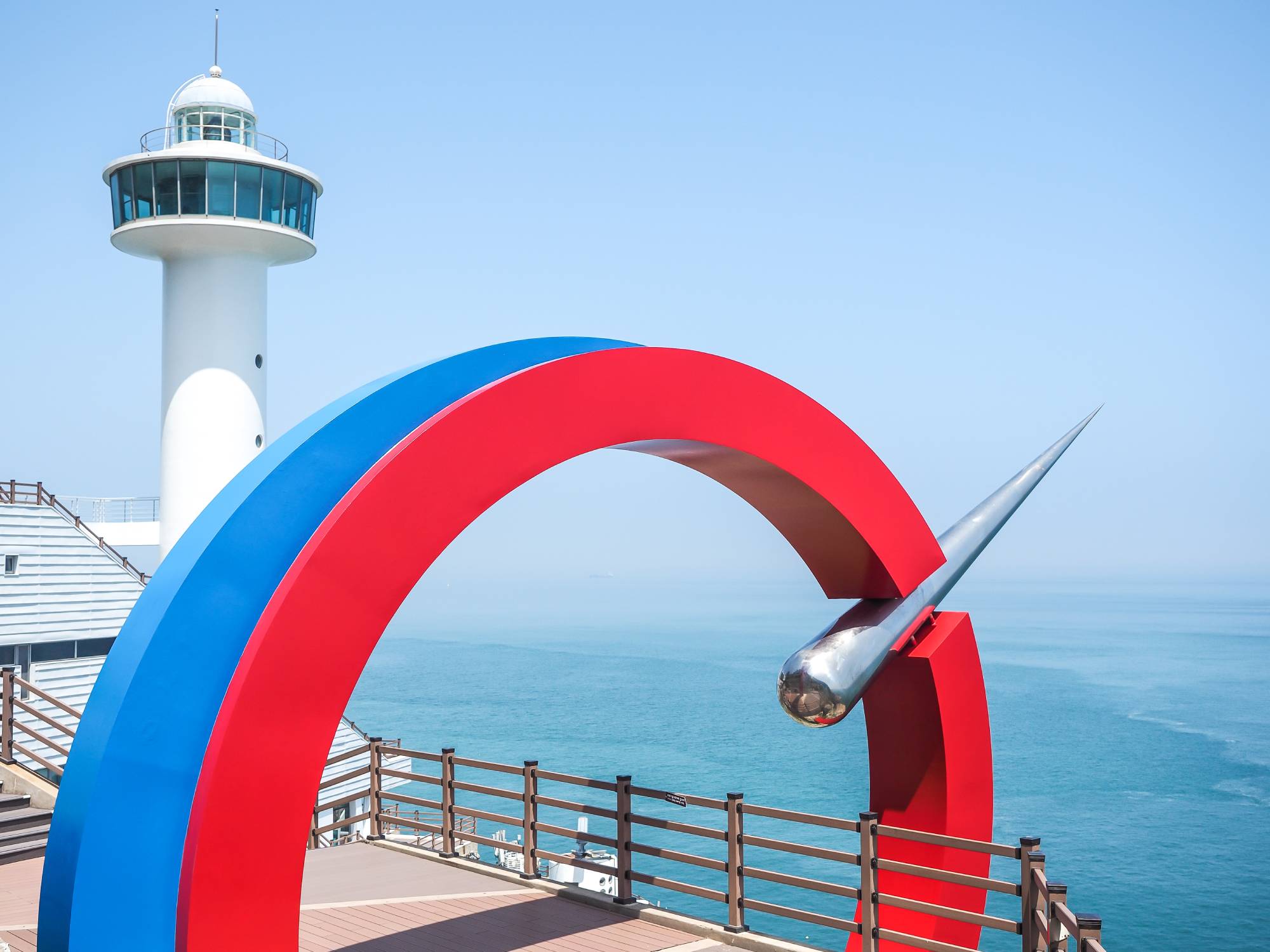 The famous lighthouse viewpoint at Taejongdae Resort Park, a major tourist attraction on Yeongdo Island